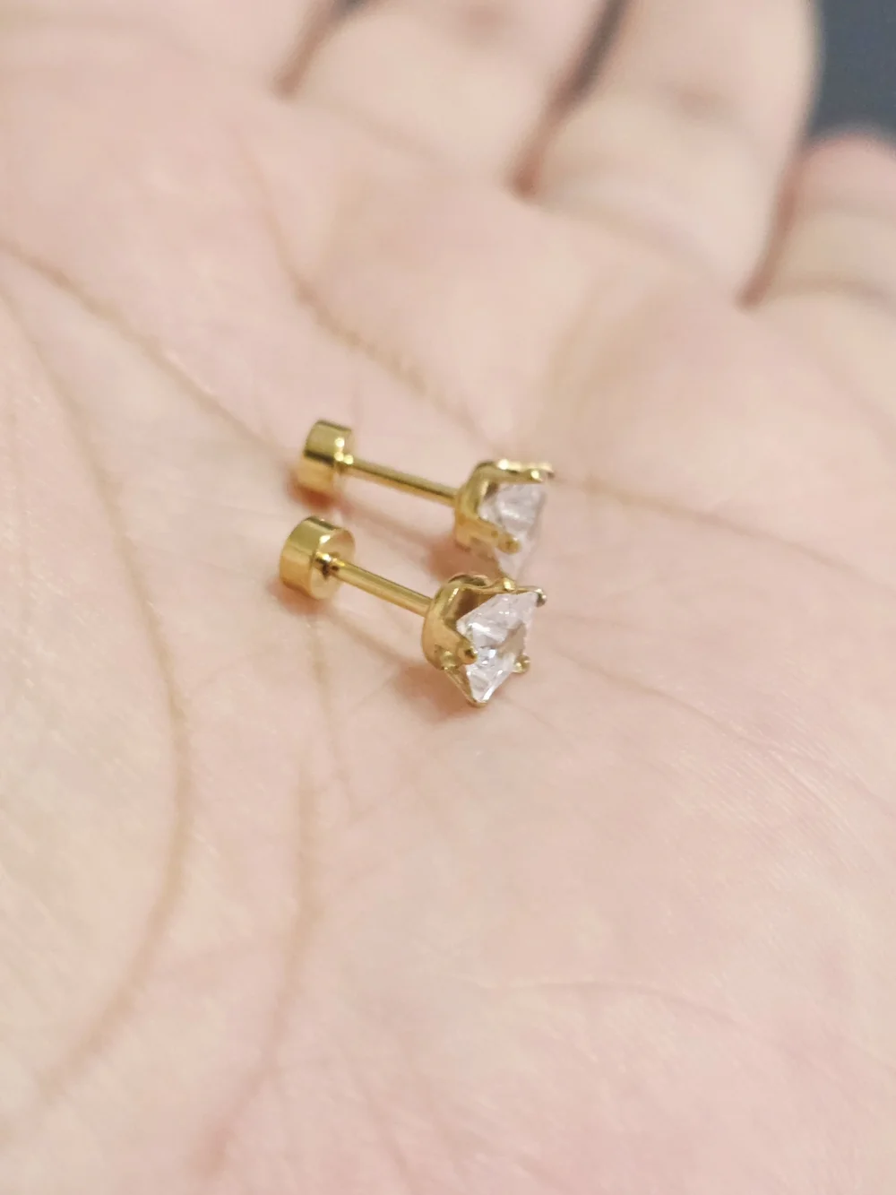 18k  Gold Plated Kids Gold Star Crystal Stud Earrings - Clear